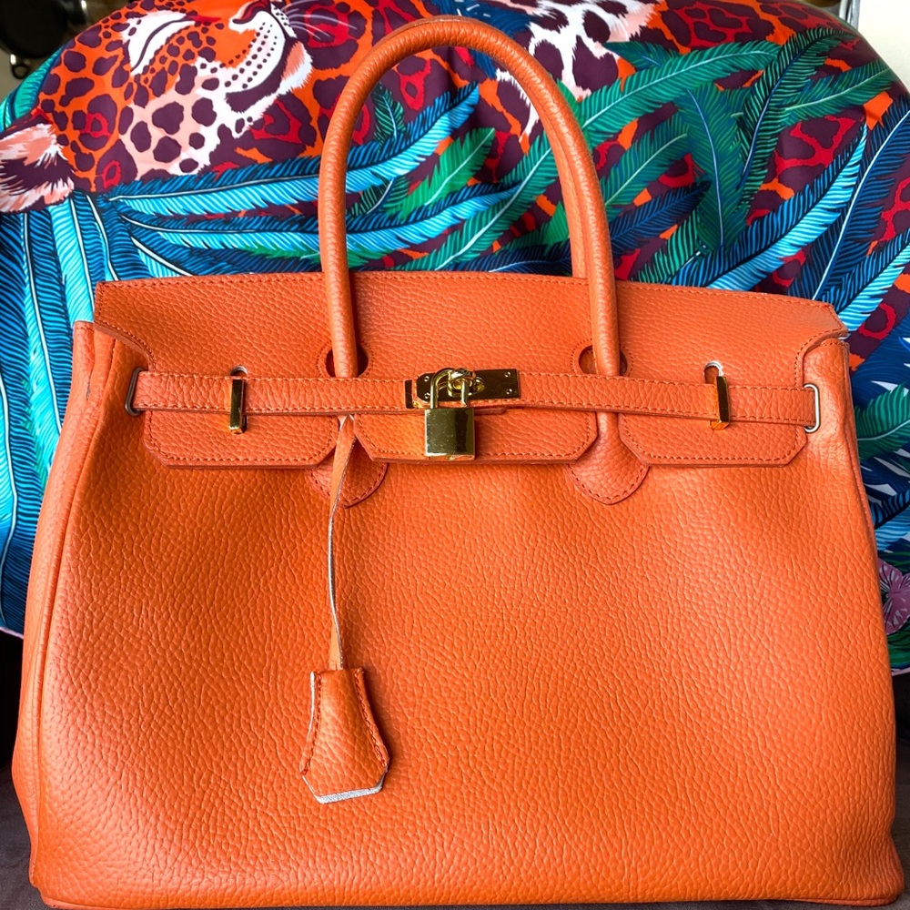 Orange Birkin-style handbag